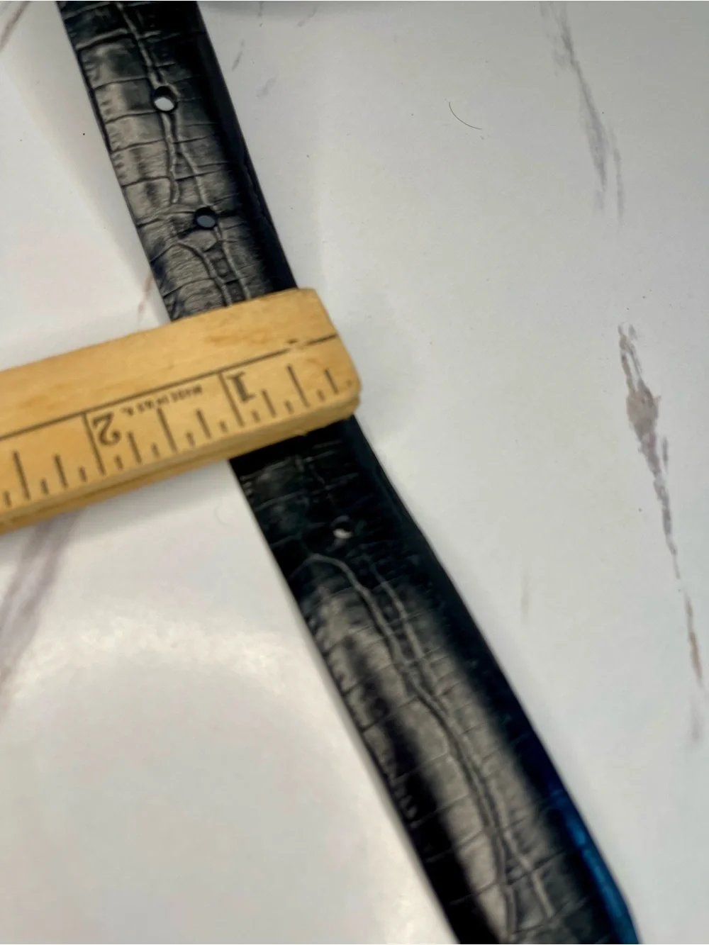 Black Croc-Embossed Leather Belt with Polished Black Buckle